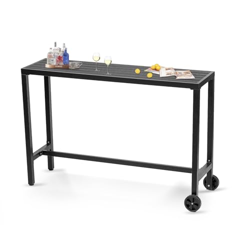 Outdoor Bar Table,63 Inch Black Patio Bar Height Counter Table,Console Table with Weather Resistant, Waterproof Slatted Top for Balcony, Yard, Garden, Pool, Indoor or Outdoor Use