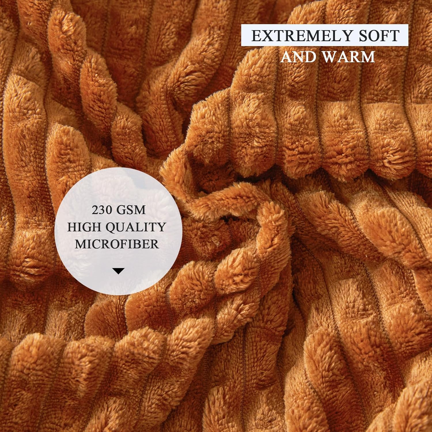 Simple&Opulence Flannel Throw Blanket Cozy Warm Super Soft Home Furnishing Luxury Fleece Bed Blanket with 3D Stereoscopic Grid Design for Couch and Bed (Rust, 50