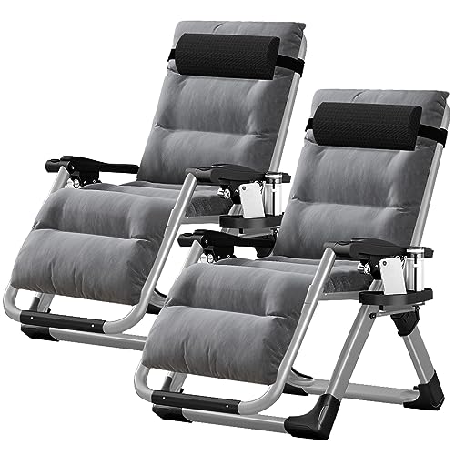 Zero Gravity Chair Reclining Lounge Chair Patio Chairs, Adjustable Lawn Recliner Folding Lounge Recliners with Removable Cushion, Headrest & Cup Holder, Reclining Chair for Indoor and Outdoor