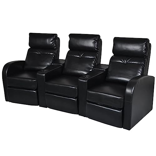 3-Seater Home Theater Recliner Sofa Black Faux Leather,Modern Reclining Sofa: Comfort and Style for Your Space Living Room Furniture