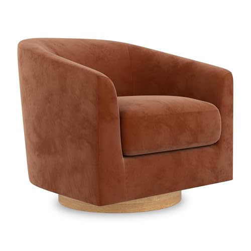 Swivel Accent Chair, Upholstered Modern Barrel-Curved Arm Chair, Velvet Fabric Comfty Sofa Reading Chair with Solid Wood Base for Living Room, Bedroom, Club, Burnt Orange