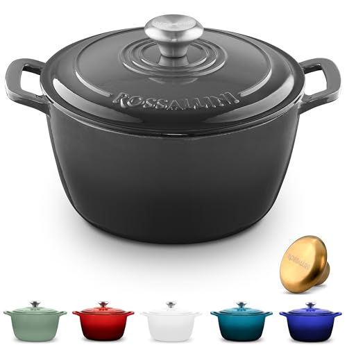 Signature Enameled Cast Iron Dutch Oven, Non-Stick Serving Pot with Tight Fitting Lid for Perfect Roasting, Baking, Sauteing, and Bread Making | 5.5Q (5.2L) - Oyster Grey