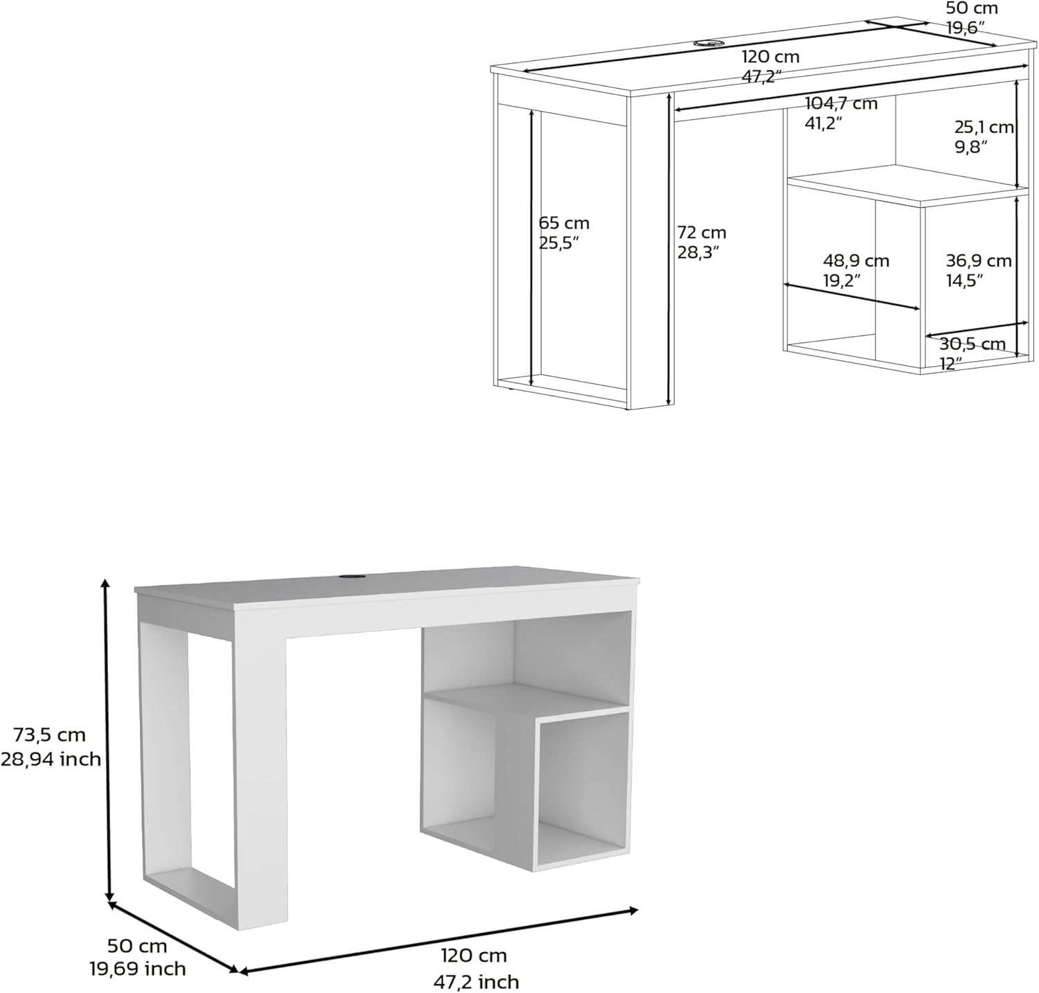 DEPOT E-SHOP Firenze Writing Desk, Two Shelves, White