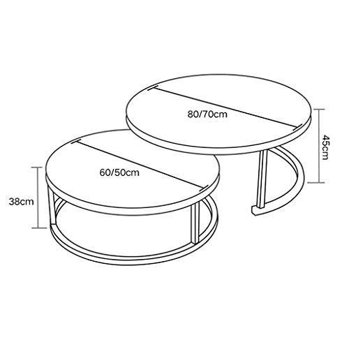 Set of 2 Stackable Coffee Tables for Living Room, Round Elegant Nest Side Tables, Stacking Marble Texture & Metal Coffee Nesting End Tables
