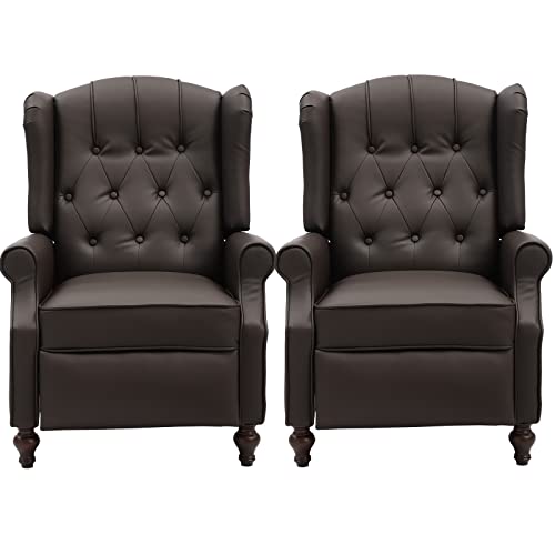 Wingback Recliner Chair Fabric Push Back Accent Chairs Diamond Tufted Reclining Armchair with Adjustable Backrest or Living Room, Bedroom No Massage (Linen, Beige)