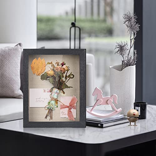 Love-KANKEI Shadow Box Frame 8x8, Wood Shadow Box Display Case with Glass Window, Memory Box for Memorabilia Awards Medals Photos Gift Carbonized Black