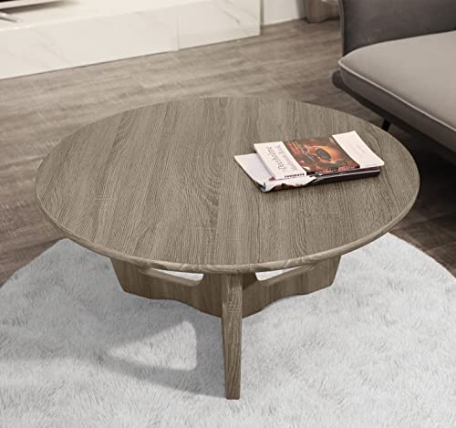 FINECASA Wooden Coffee Table, Curved Leg Coffee Table, Round Coffee Table for Living Room, Accent Couch,Home Decoration, Living Room Tables, 36 x 18 Inches, Grey