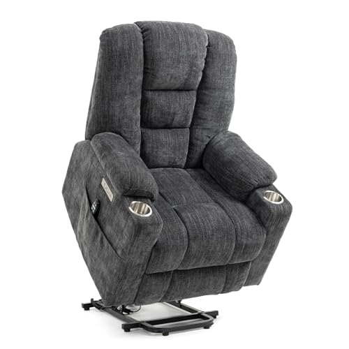 Fashion Power Lift Recliner Chair with Massage and Heat, Overstuffed Sofa with USB Ports and Stainless Steel Cup Holders, Standing Assistance Function, Max 155 Degrees Reclining