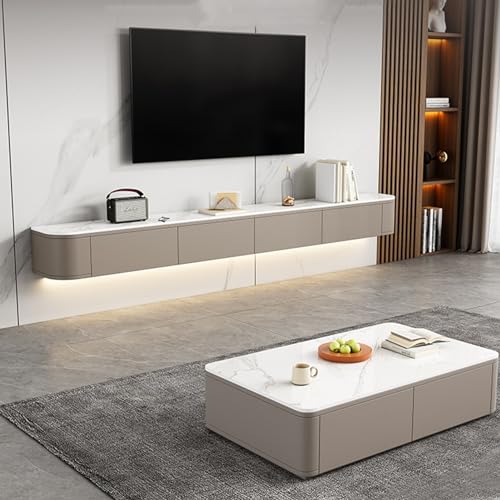Floating TV Stand, 94 Inch Modern TV Stand with 2 Drawers, Black TV Stand, Solid Wood Floating Entertainment Center, Minimalist TV Console(White,120CM/47.2
