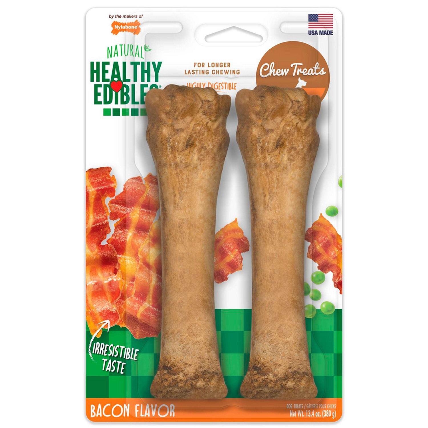 Nylabone Healthy Edibles All-Natural Long Lasting Bacon Dog Chew Treats, Souper, 8-inch, 2 count - Pet Supplies online store