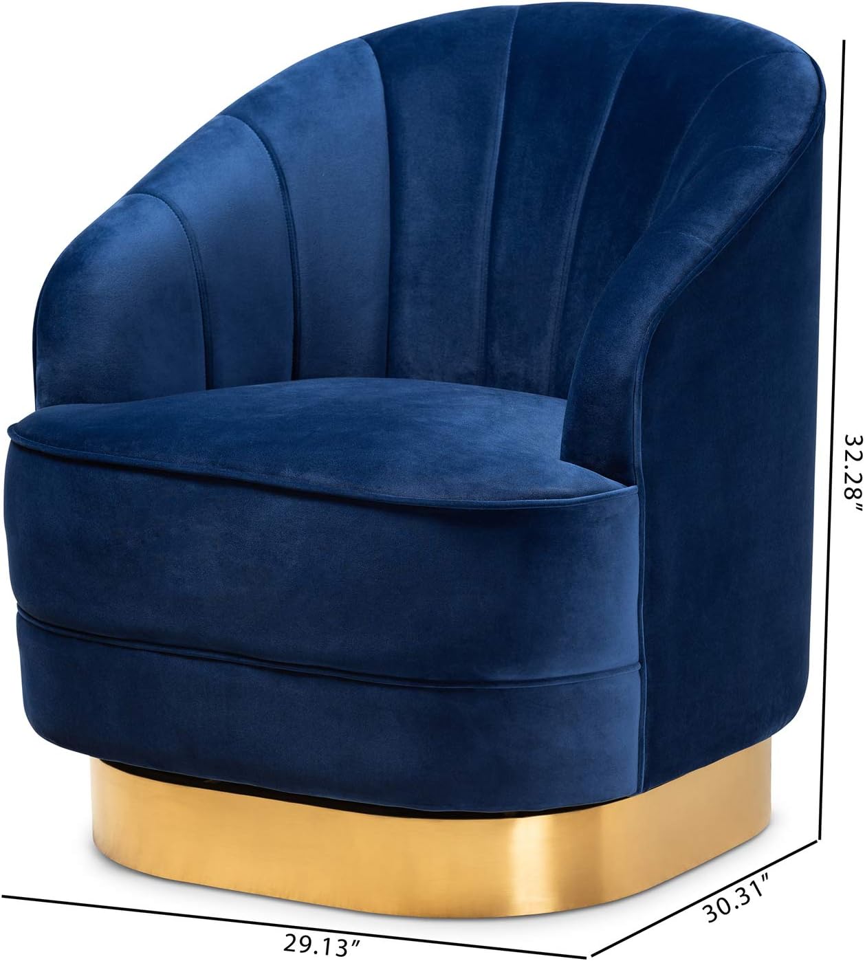 Baxton Studio Fiore Glam and Luxe Royal Blue Velvet Fabric Upholstered Brushed Gold Finished Swivel Accent Chair