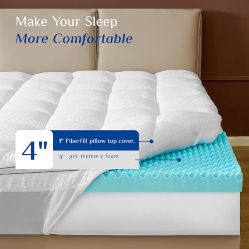 Dual Layer 4 Inch Memory Foam Mattress Topper Twin XL Size,3 Inch Cooling Egg Crate Gel Memory Foam Plus 1 Inch Down Alternative PillowTop Mattress Pad Cover with 8-21 Inch Deep Pocket Grey