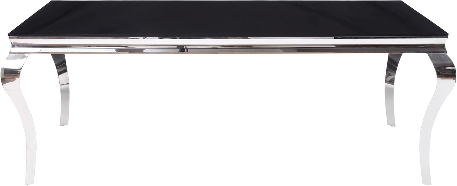 Fabiola Dining Table in Stainless Steel & Black Glass 62070