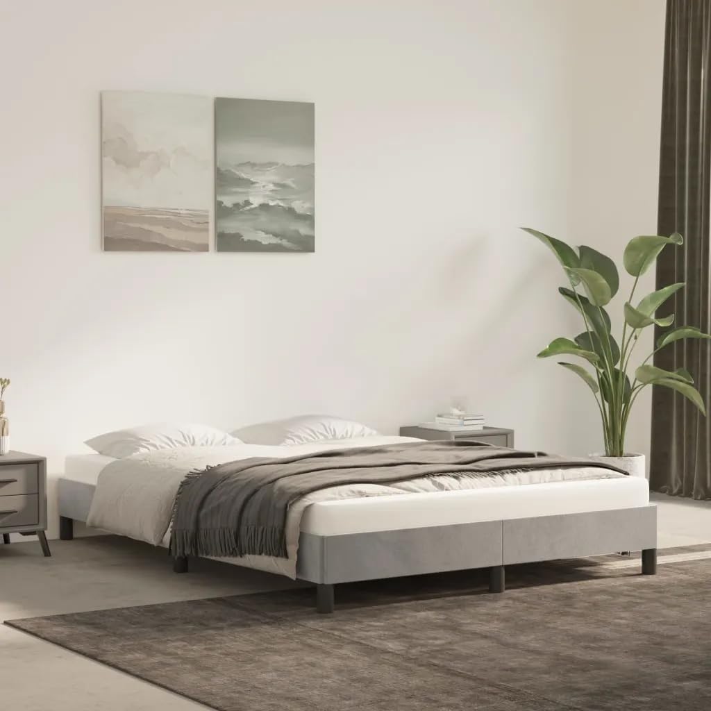 vidaXL Bed Frame - Full Velvet, Light Gray Double Bed Made of Plywood and Engineered Wood, Sized 76