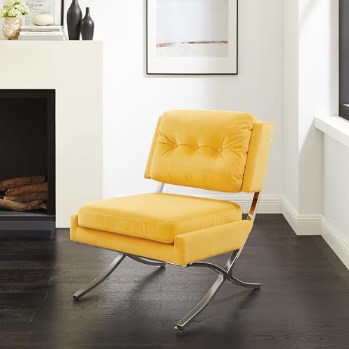 Zouron Velvet Accent Chair, Modern Living Room Chair with Metal Legs, Upholstered Armless Side Chair,Comfy Slipper Chair for Bedroom, Reading Room, Orange