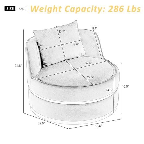 Oversized Swivel Chair with Pillow, 360° Rotation Accent Armchair, Velvet Round Barrel Chair with Stainless Steel Base, Cozy Lazy Single Sofa for Living Room Bedroom Office (Green)