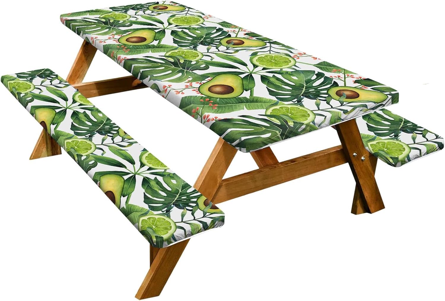 Elastic Bench Covers - 3 Dining Covers, Outdoor Table Cloth | Windproof Picnic Chairs Fitted Tablecloth, Avocado Printed Portable Camping Table Guard for Outdoor Painting Picnics Parties