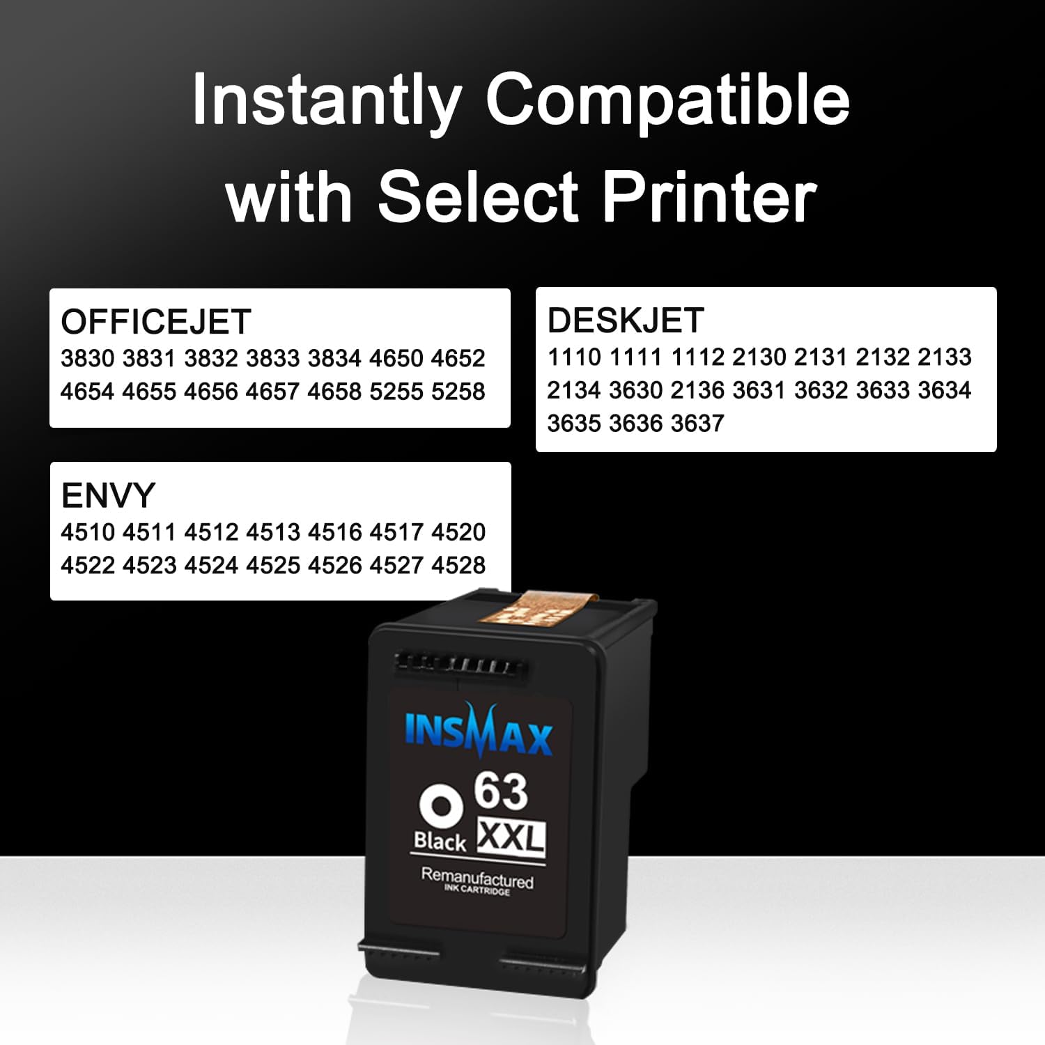 63XL Black Ink Cartridge Replacement for HP Ink 63 63XXL HP Works with OfficeJet 3830 4650 4655 5200 5255 5258 Envy 4520 4512 DeskJet 1112 3630 3632 Printer (1 Black)