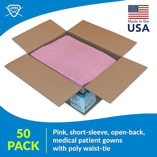 TIDI Choice Gowns, Blue (Pack of 50) ― Tissue/Poly/Tissue ― Open-Back, Waist-Tie, Short-Sleeve Medical Gowns ― Disposable Exam Gowns ― Standard Size 30” x 42” ― Latex-Free Medical Supplies (910520)