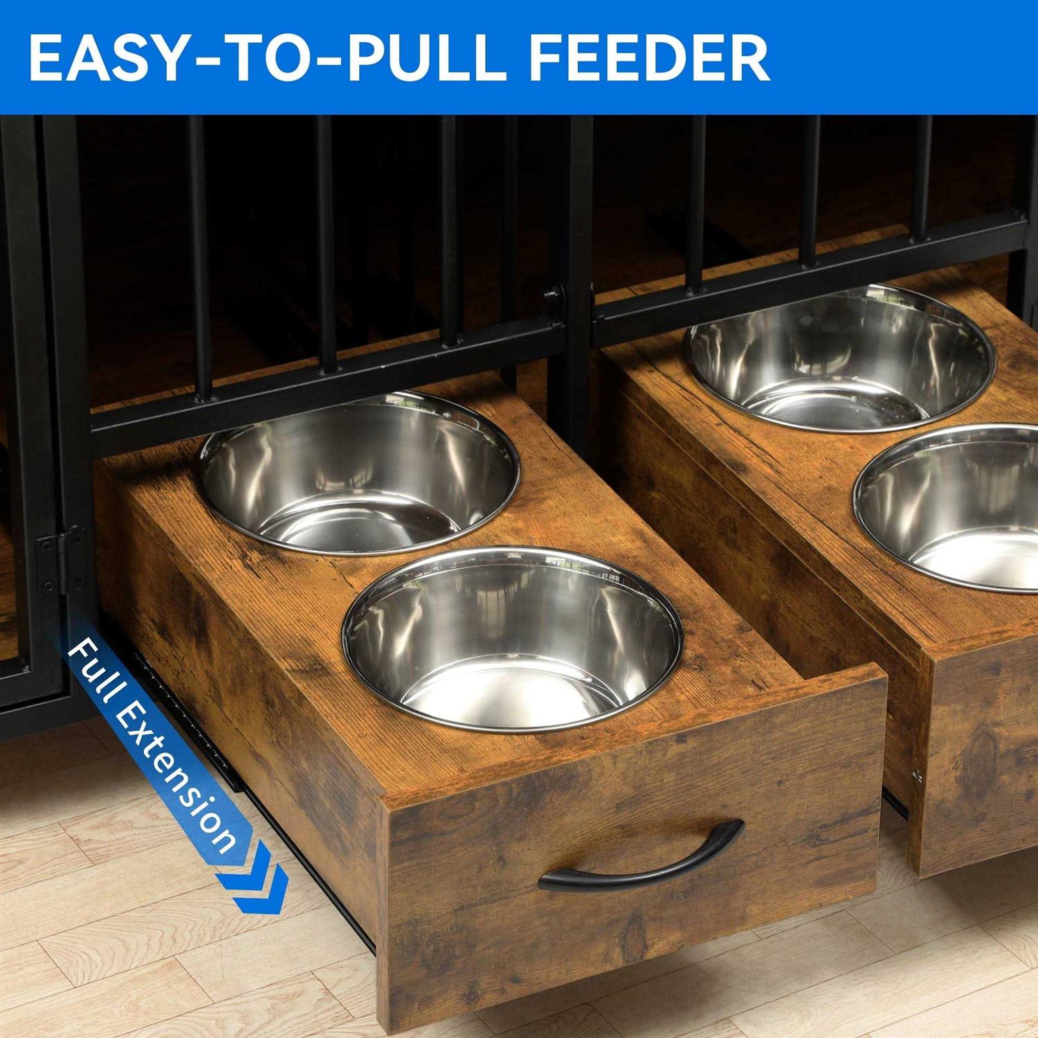 Dextrus Dog Crate Furniture Large Breed with Dog Feeder 74.8 inch inch Wooden Dog Kennel Furniture Indoor Heavy Duty Dog Crate with Drawers - Pet Supplies online store