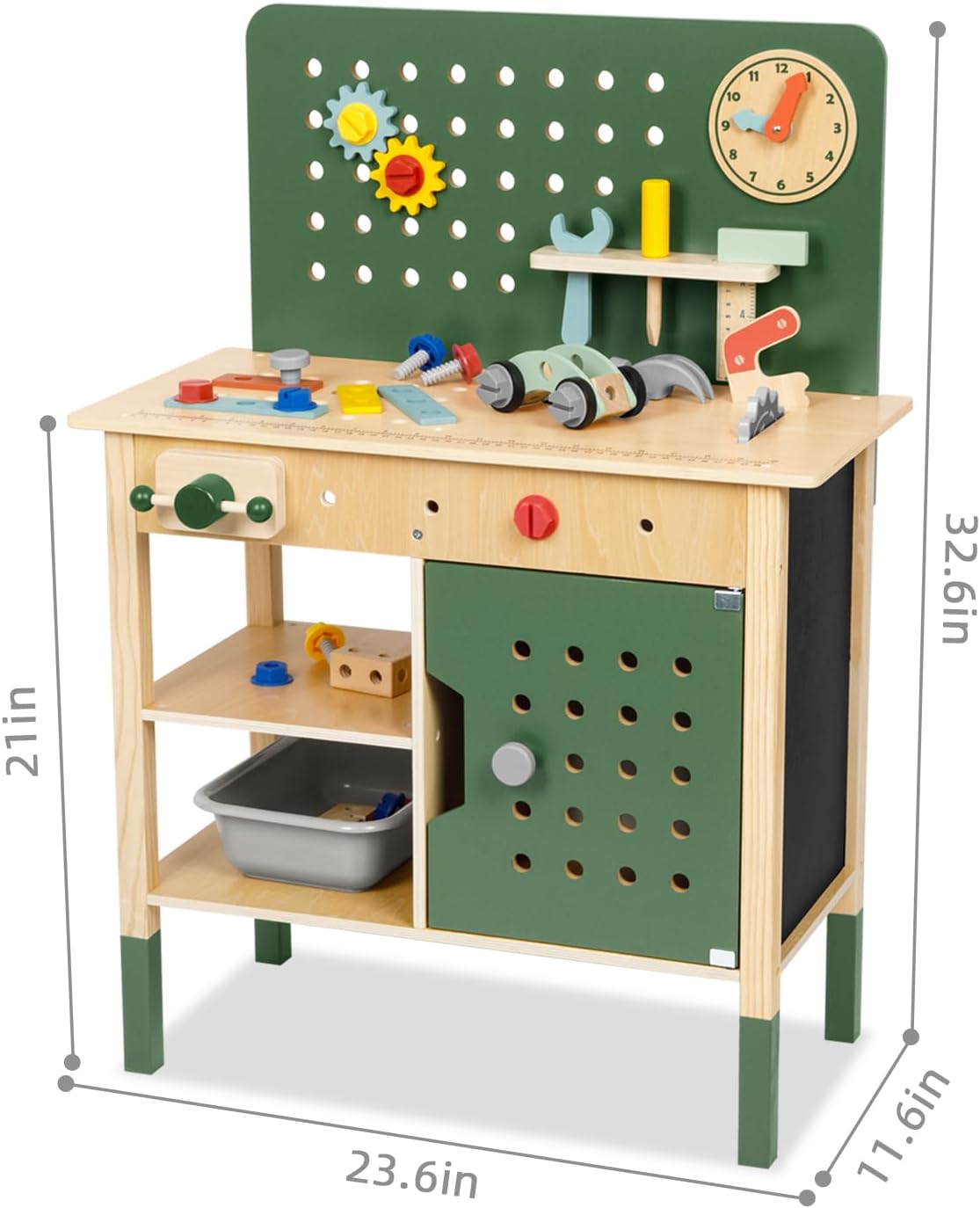 Kids Tool Bench, Wooden Kids Construction Toys for 3 4 5, Montessori Kids Work Bench with Toddler Tool Set for Pretend Play, Tool Bench for Kids Ages 3-5, Best Gift for Boys and Girls, Green.