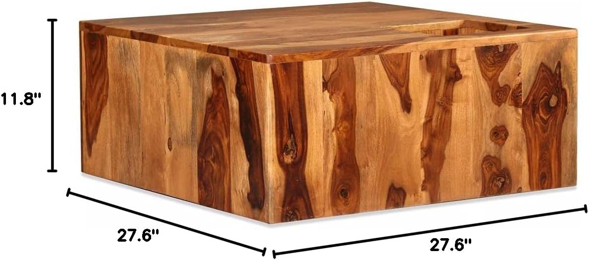 Solid Sheesham Wood Coffee Table with Storage Compartment Rustic Heavy Duty Home Tea Sofa End Couch Accent Table 27.6