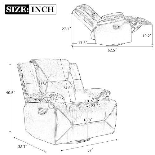 Merax Home Theater Recliner Manual Chair Two Built-in Cup Holders for Living Room, Bedroom, 3 Seater+360° Swivel+LED Light Strip, Grey