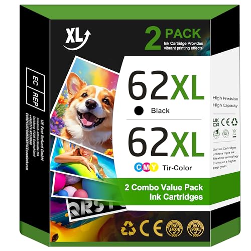 65XL for HP Ink 65 for HP 65 Ink Cartridges Black/Color Combo Pack High Yield Works with DeskJet 3755 3772 3722 3752 3700 Series, 2622 2652 2600 Series, Envy 5055 5052 5014 5070 5000 Series (2 Pack)