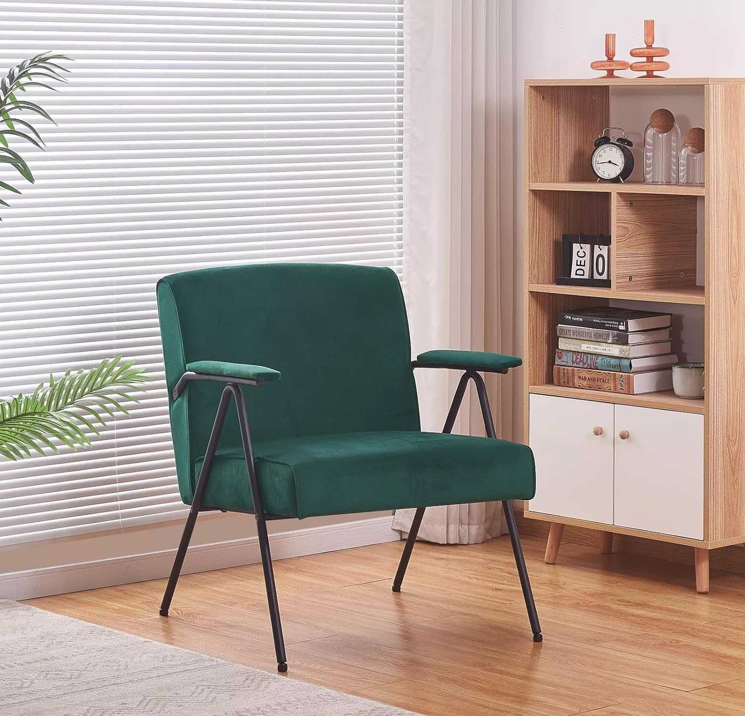 Modern Reclining Chair Green, Black Metal Frame, Living Room & Bedroom Furniture