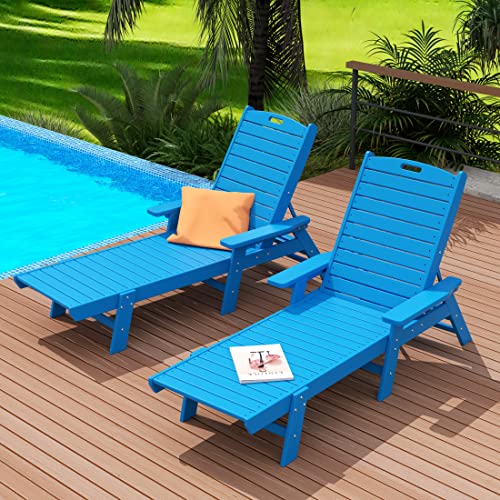 WestinTrends Malibu Chaise Lounge Outdoor, All Weather Poly Lumber Patio Pool Lounge Chairs with 5 Positions Backrest, Lime Green