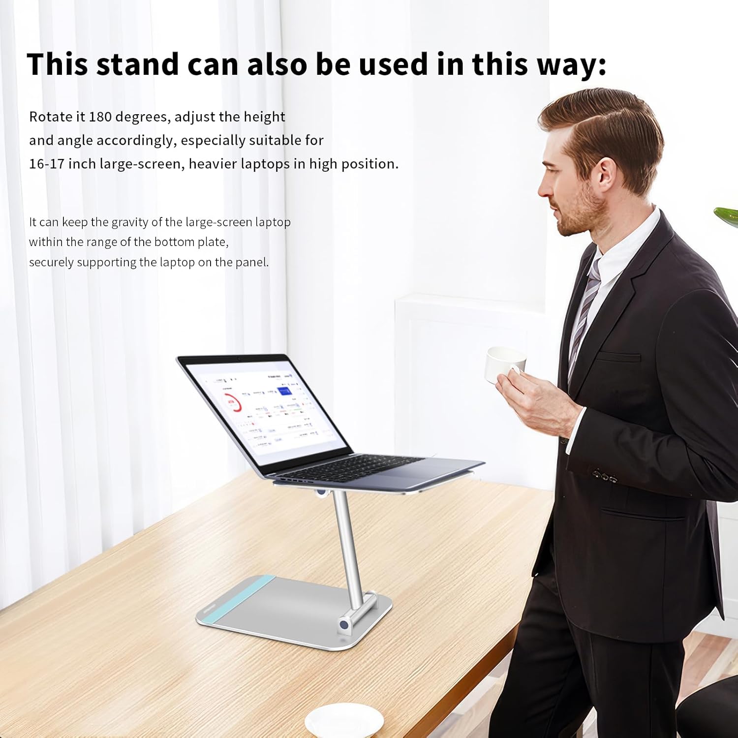 Adjustable Laptop Stand for Desk, Ergonomic Aluminum Foldable Portable Riser, Holder, Mount, for Computer, Notebook, Ipad, Macbook, Dell, Hp, Lenovo, Surface, Samsung, 10 to 17.3”, Silver