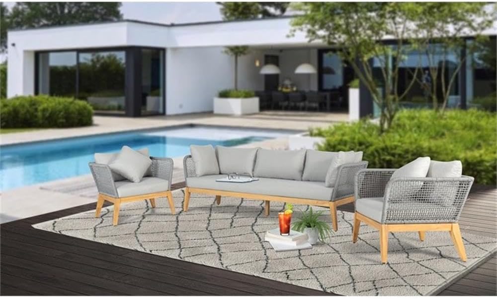 Crafters and Weavers Cypress Teak Wood Sofa with Gray Color Rope Design