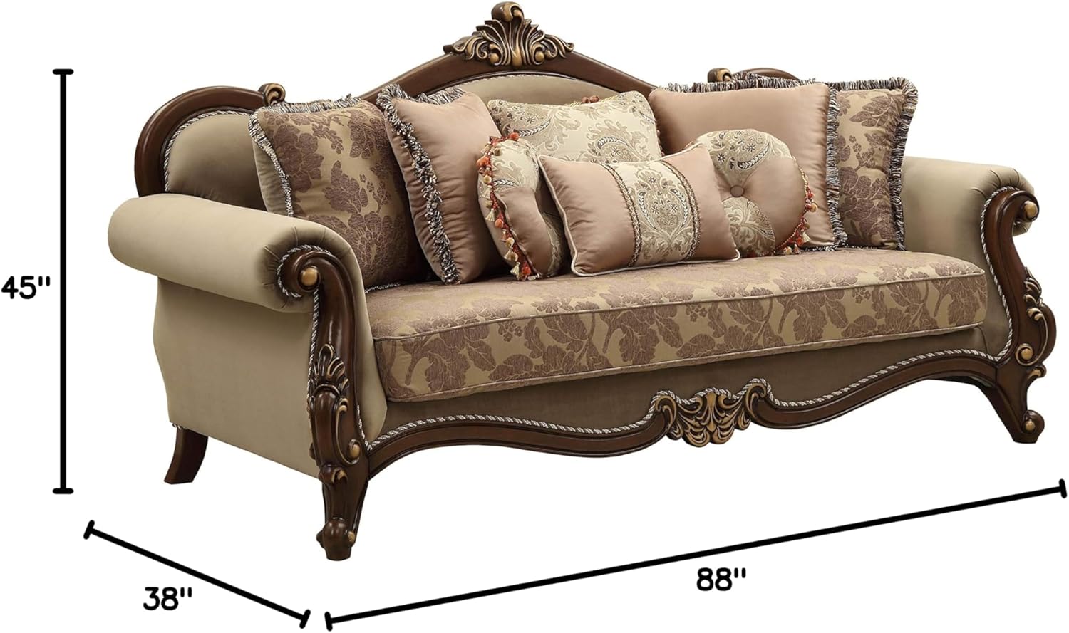 ACME Furniture Mehadi Sofa, Tan and Floral Fabric, Walnut Wood Trim