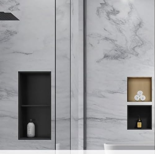 Cubicle Shower Niche Recessed Shower Box Insert Stainless Steel Bathroom Shelf Built-In Wall Niches for Storage Modern Space Saving Shower Storage-White