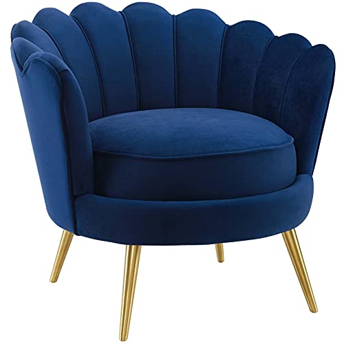 Modway Admire Scalloped Edge Performance Velvet Accent Lounge Armchair Set of 2, Navy