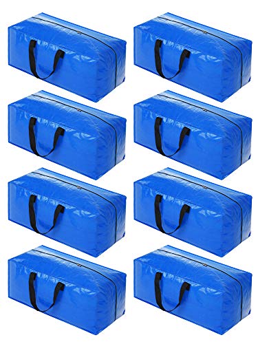 6 Pack Heavy Duty Extra Large Moving Bags Storage Tote - Strong Handles& Backpack Straps - Space Saving Storage Bags Alternative to Moving Boxes and Bins,Compatible with Ikea Frakta Cart, Blue