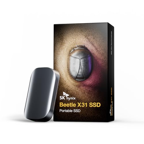 SK hynix Beetle X31 1TB Portable SSD with DRAM, up to 1050MB/s, USB 3.2 Gen2, External Hard Drive Compatible with PC, Mac, Laptop, PS5 (Champagne Gold)