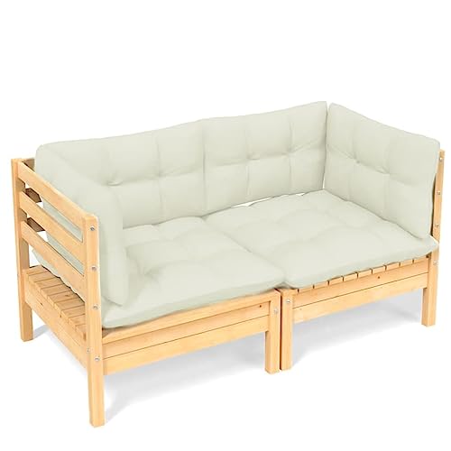 Outdoor Solid Wood Sectional Sofa, Patio Corner Sofa Couch Furniture Set, 2-Seater Sofa Garden Outdoor Lawn Yard Terrace Balcony Wooden Seat Furniture, 25