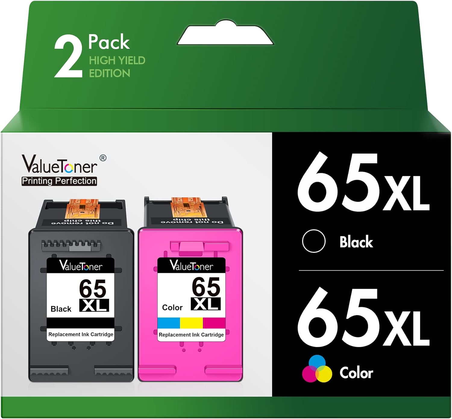 Valuetoner Remanufactured Ink Cartridges Replacement for HP 65XL Ink Cartridge Combo Pack 65 XL for Envy 5055 5052 5058 DeskJet 3755 2655 3720 3722 3723 3752 3758 2652 2624(1 Black, 1 Color)