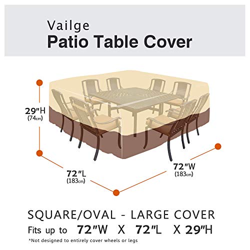 Vailge Waterproof Patio Furniture Set Cover, Lawn Patio Furniture Cover with Padded Handles, Patio/Outdoor Table Cover, Patio/Outdoor Dining Square Table Chairs Cover(Medium,Beige & Brown)