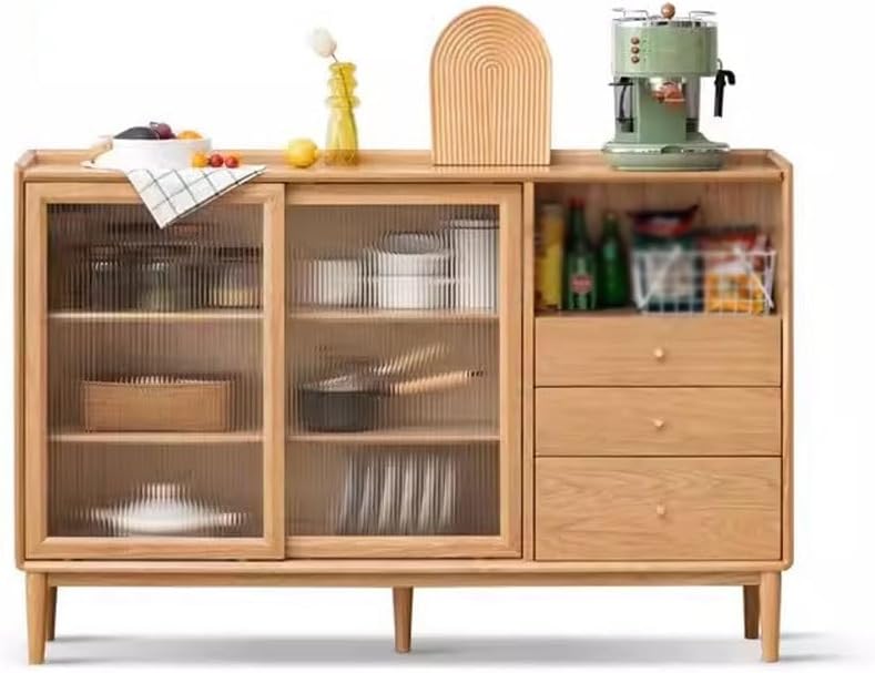 Sideboard Cabinet Solid Wood Sideboard Small Apartment Cabinet Ultra,Thin Kitchen Storage Cabinet Oak Tea Cabinet Log Side Cabinet Buffet Cabinet with Storage,