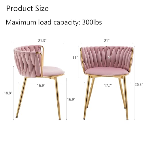 Velvet Dining Chairs Set of 4, Modern Dining Chair with Gold Metal Legs, Weaving Upholstered Dining Room Chairs for Dining Room, Kitchen, Vanity (Grey)