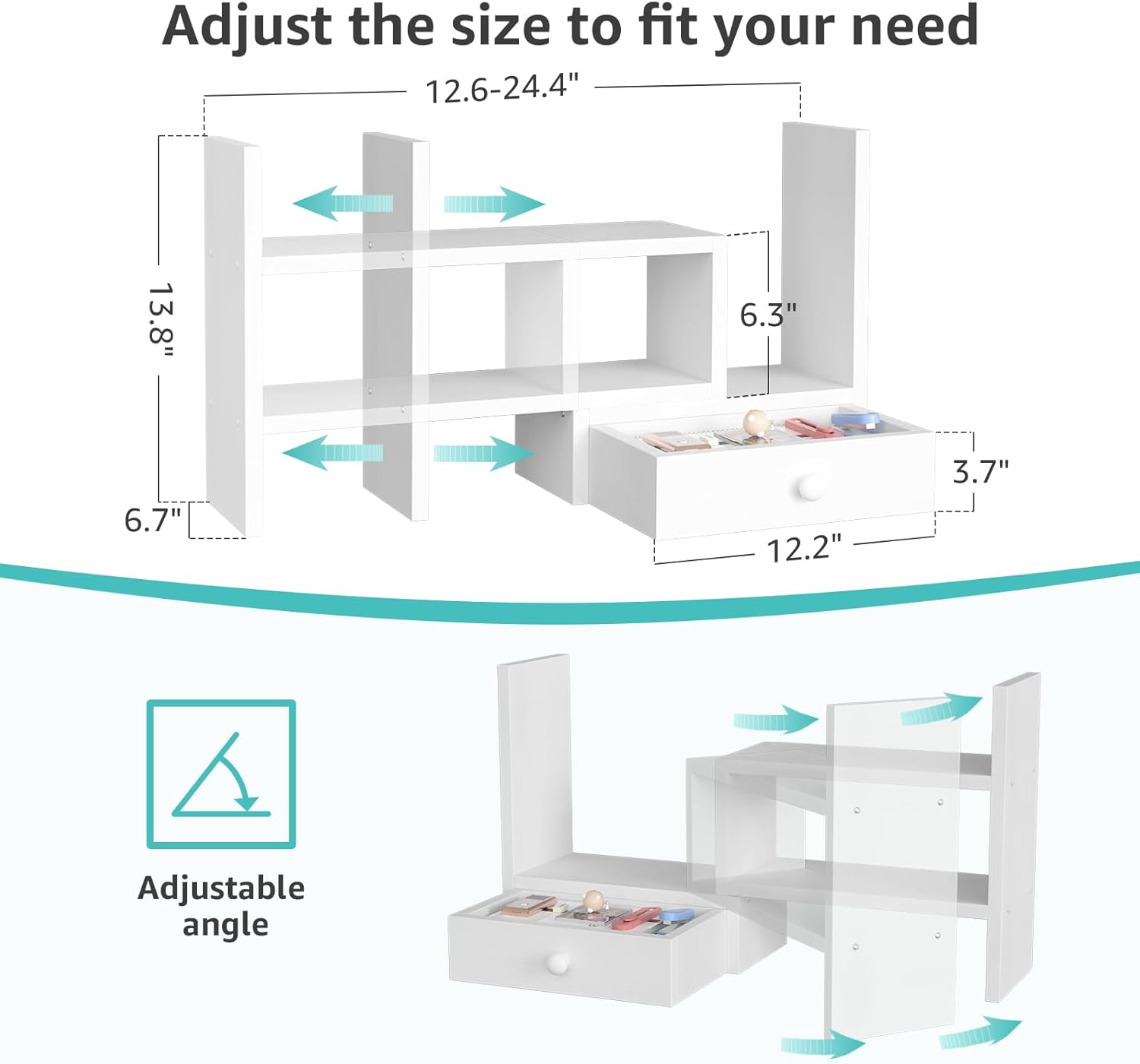 Desk Organizer Shelf White - Desk Shelf for Top of Desk Desktop Bookshelf for Desk Shelves with Drawers Corner Table Top Shelving Small Hutch Decorations for Women Office