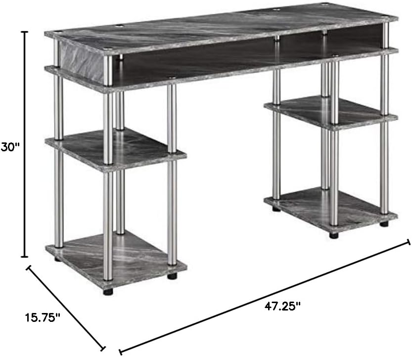 Pemberly Row No Tools Student Desk in Gray Faux Marble Wood Finish