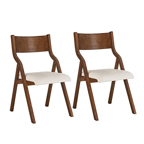 Upholstered Folding Chairs Set of 2,with Padded Cushion and Solid Wood Frame for Dining Room and Office,Indoor and Outdoor Events,Dark, Dary Grey+ Walnut
