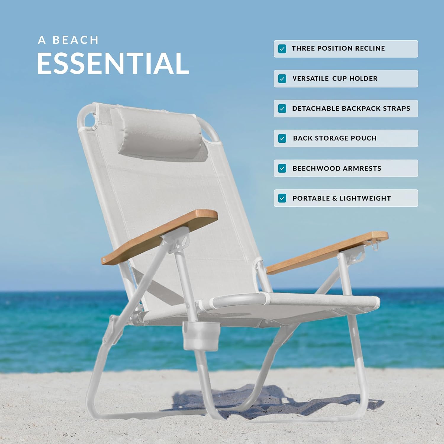 Water Buffalo Beach Chair - Premium Backpack Beach Chair for Adults - Beach Chair with Backpack Straps - Foldable and Reclining Beach Chair - Bondi Backpack Chair