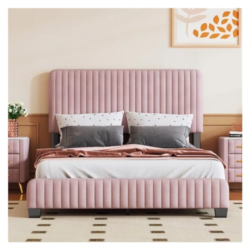 Full/Queen Size Upholsted Platform Bed, Velvet Fabric, Adult and Adolescent Double beds, Single beds, Modern beds,Modern Style, Beige, xx-921