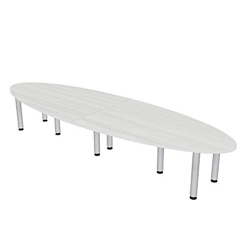 10' Oval Shaped Conference Room Table with Silver Post Legs | Harmony Series | 8 Person Table | Blonde Sufside Ash