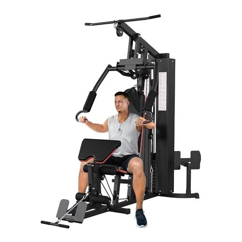 Multifunctional Home Gym Equipment, Workout Station with 150LBS Weight Stack, Full Body Workout Equipment with Pulley System, All in One Workout Machine with Leg Press