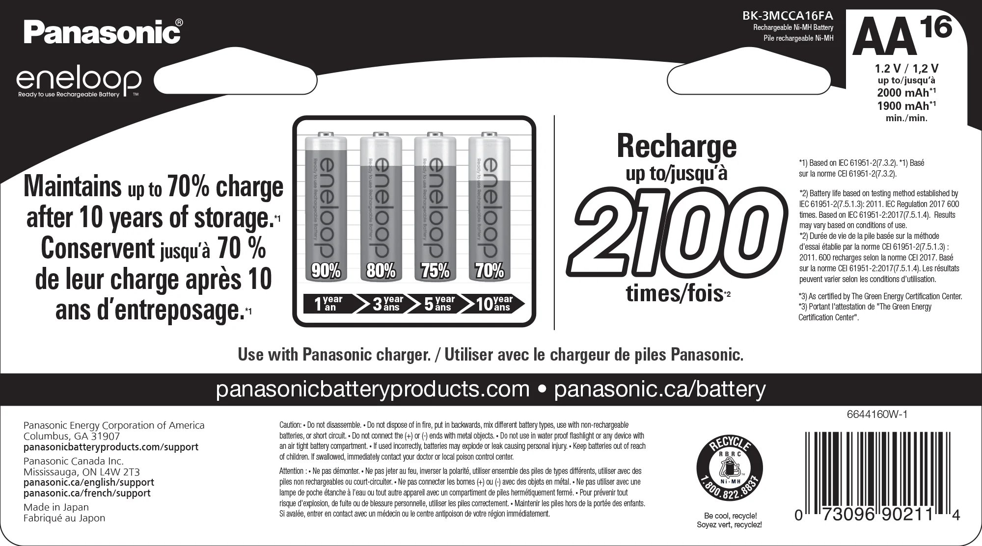 Panasonic Eneloop BK-3MCCA16FA Pre-Charged Nickel Metal Hydride AA Rechargeable Batteries, 16-Battery Pack
